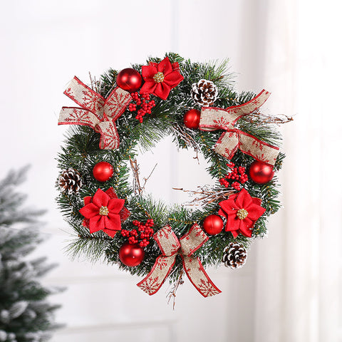 2022 Christmas Wreath With Red Bow & Flowers